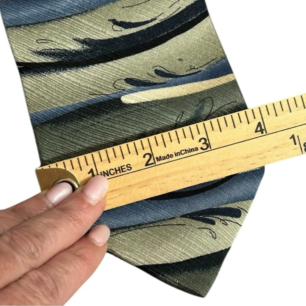 Murano Men’s Black, Gray,‎ Blue Abstract Wave Silk Tie